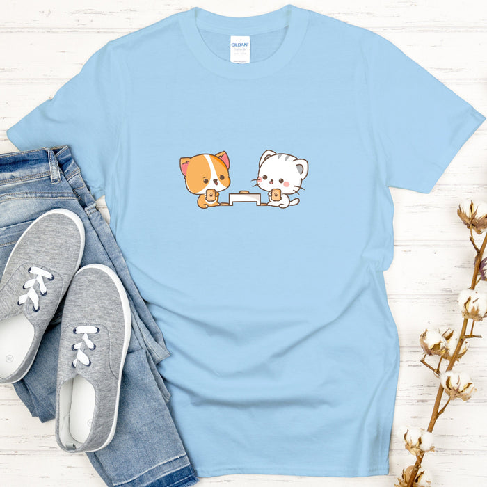 Cat and Dog Playing Cards T-Shirt | Adorable Puppy Kitten Animal Poker Go Fish Boardgame Night Wholesome Date Night Gift Japanese Streetwear