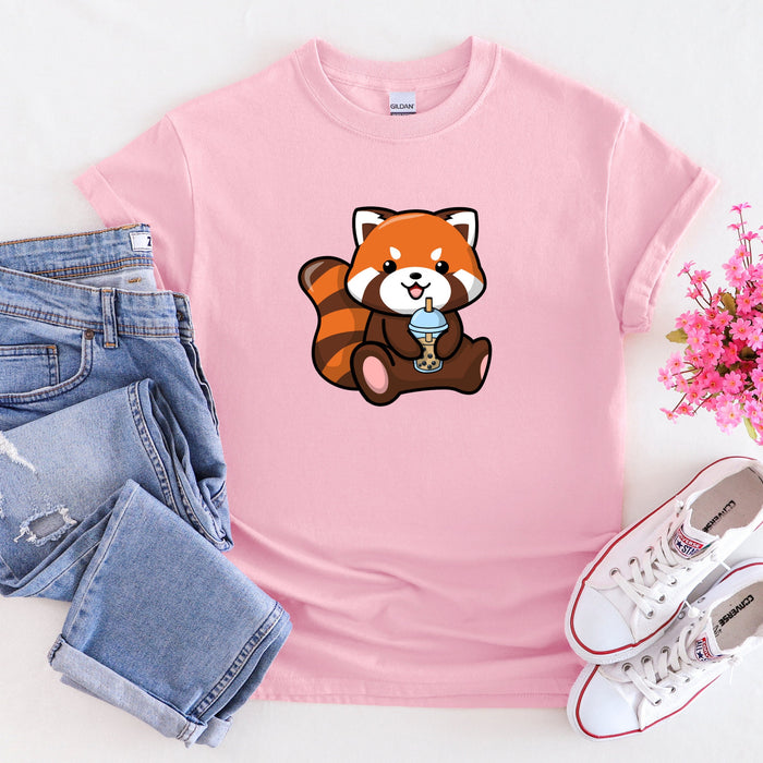 Red Panda Drinking Boba Tea T-Shirt