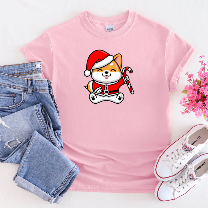 Santa Puppy with Candy Cane T-Shirt