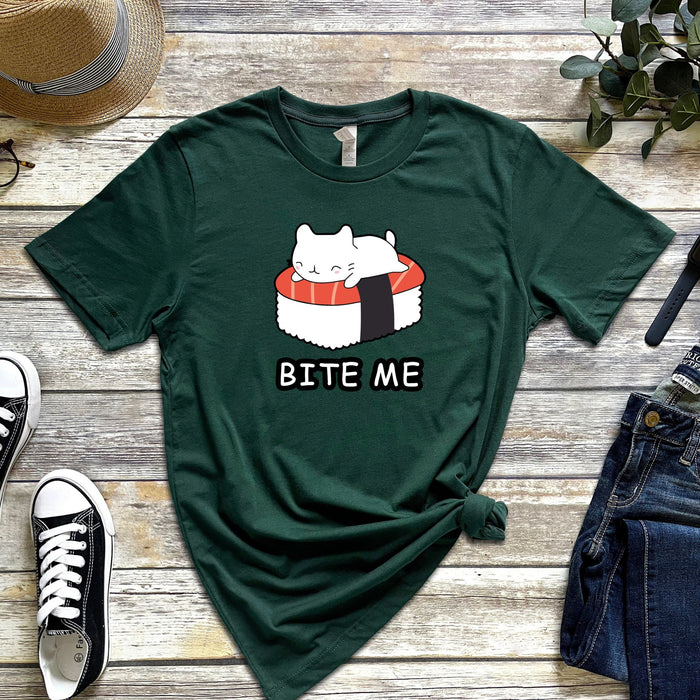 Bite Me White Kitten on Sushi Bed T-Shirt