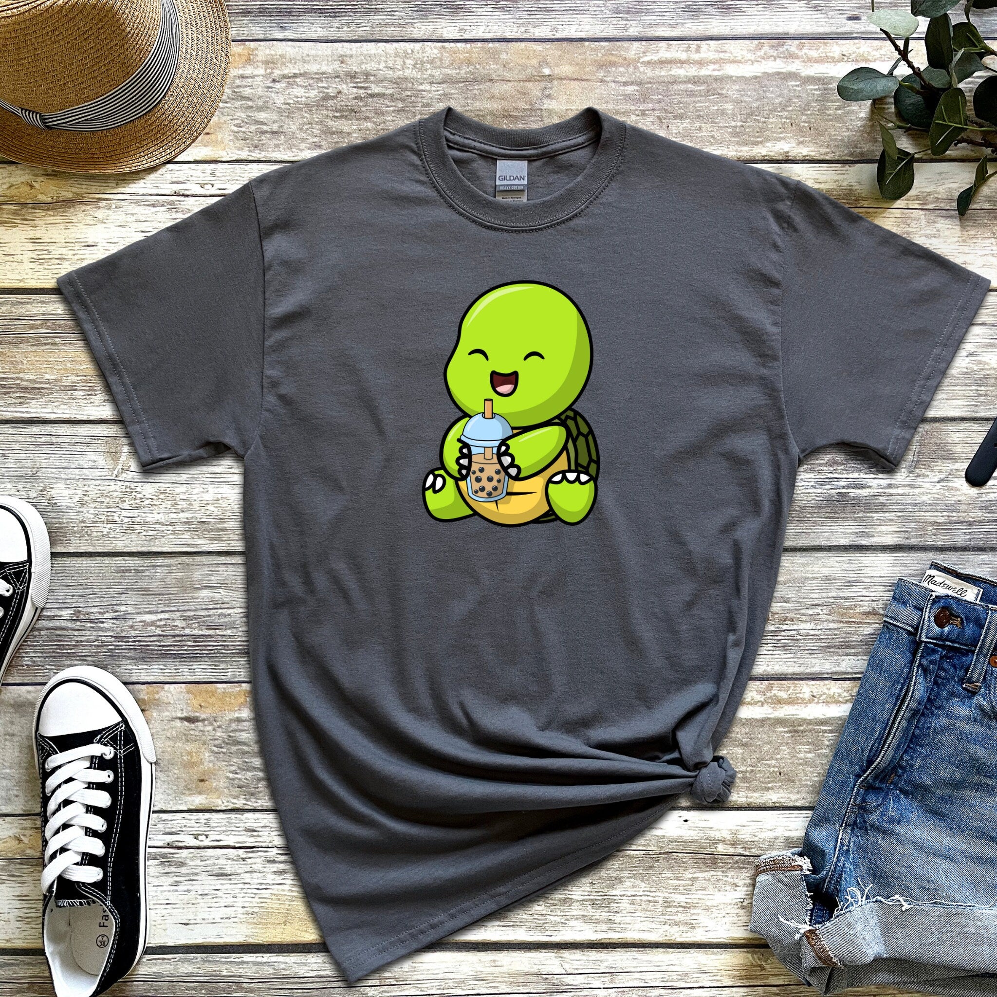 Baby Turtle Drinking Boba Tea T-Shirt