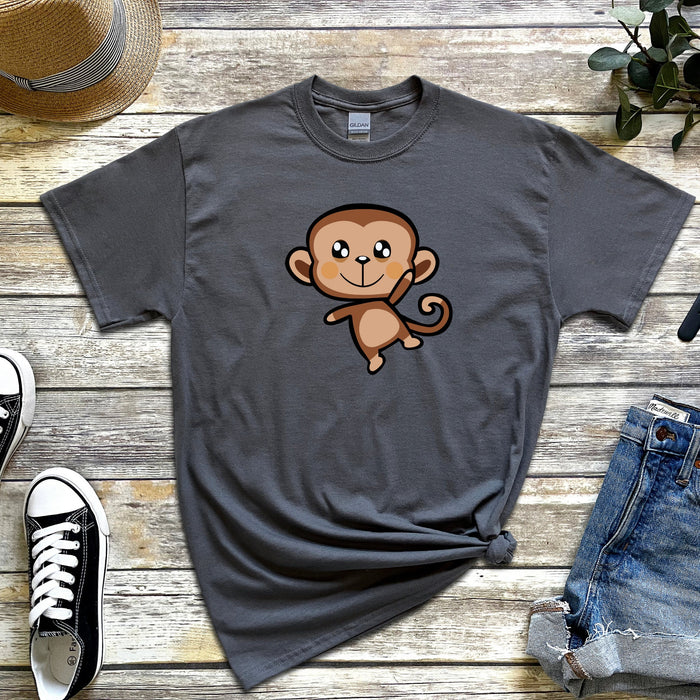 Dancing Monkey T-Shirt | Happy Funny Anime Chibi Cartoon Japanese Streetwear Apparel Harajuku Apes Dance Cheering Animal Meme Boba