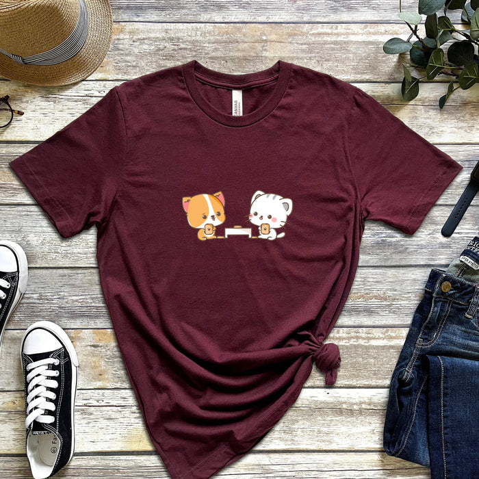 Cat and Dog Playing Cards T-Shirt | Adorable Puppy Kitten Animal Poker Go Fish Boardgame Night Wholesome Date Night Gift Japanese Streetwear