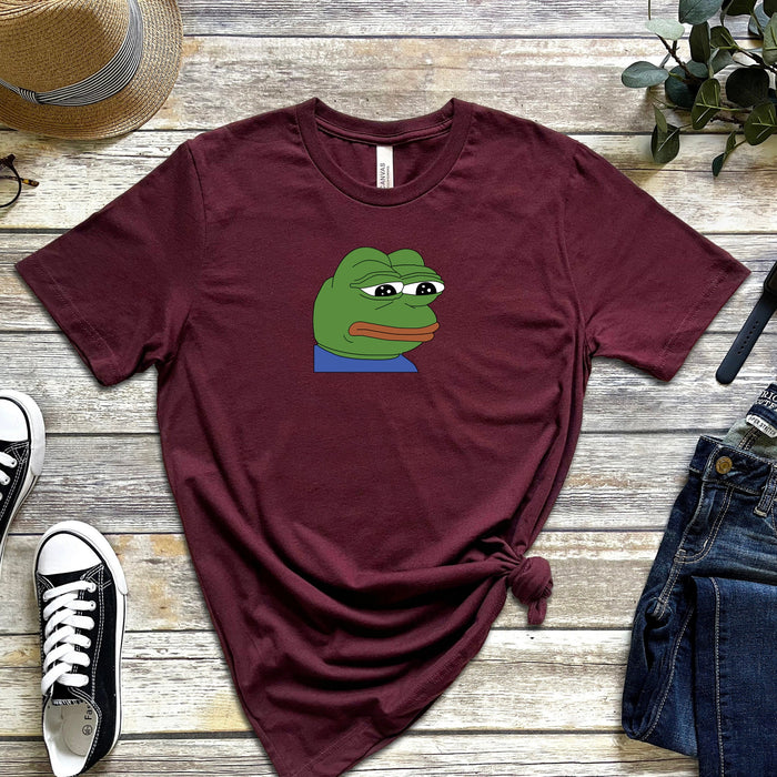 Sad Pepe the Frog T-Shirt | Japanese Streetwear Funny Meme 4Chan Kermit the Frog Toad Rare Pepe Animated Animal Cartoon Ninja Turtles T072