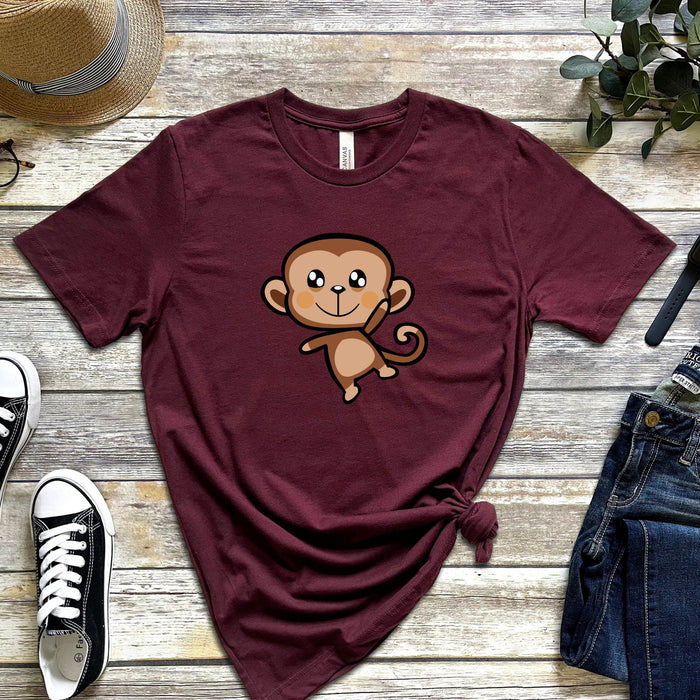 Dancing Monkey T-Shirt | Happy Funny Anime Chibi Cartoon Japanese Streetwear Apparel Harajuku Apes Dance Cheering Animal Meme Boba