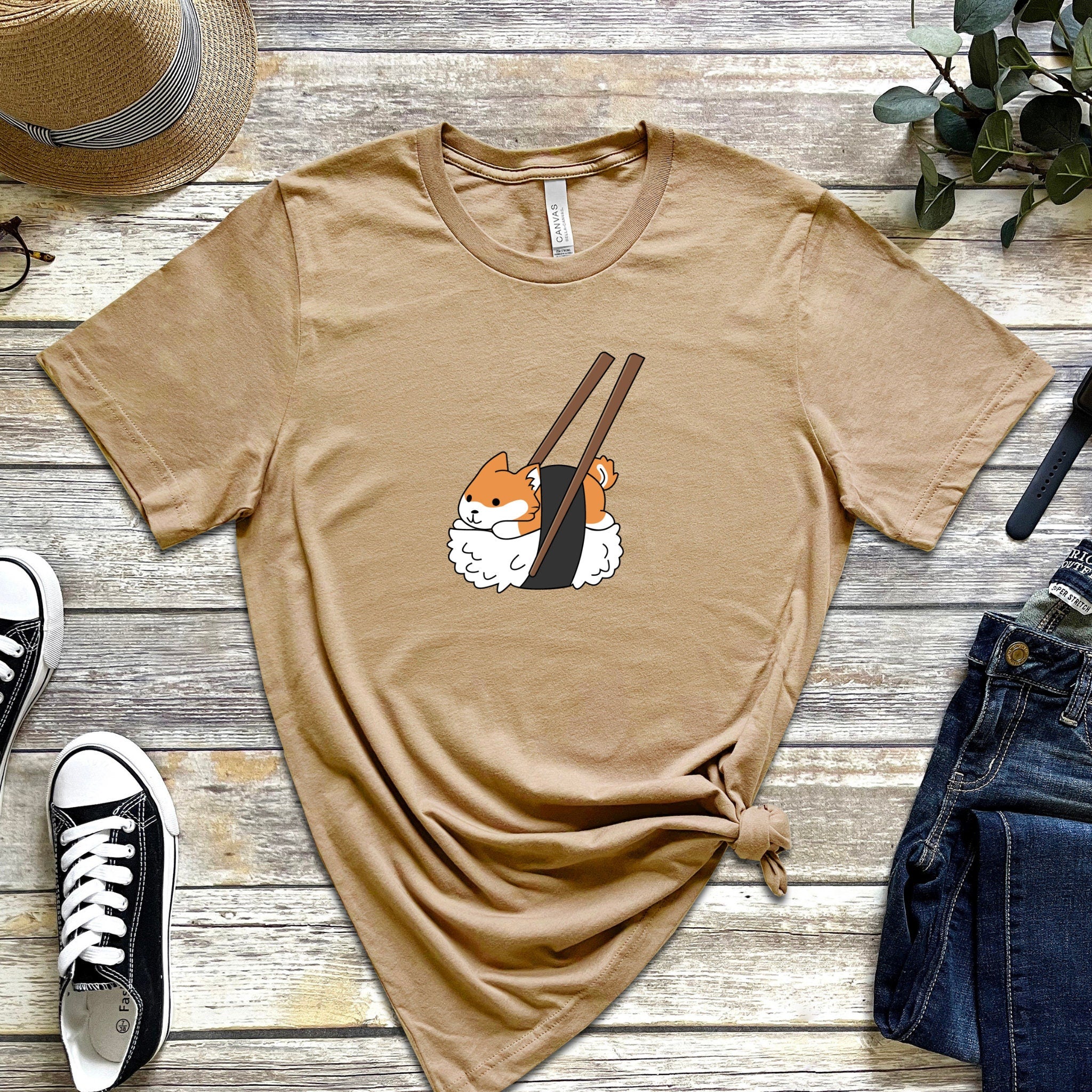 Shiba Inu Sushi with Chopsticks T-Shirt
