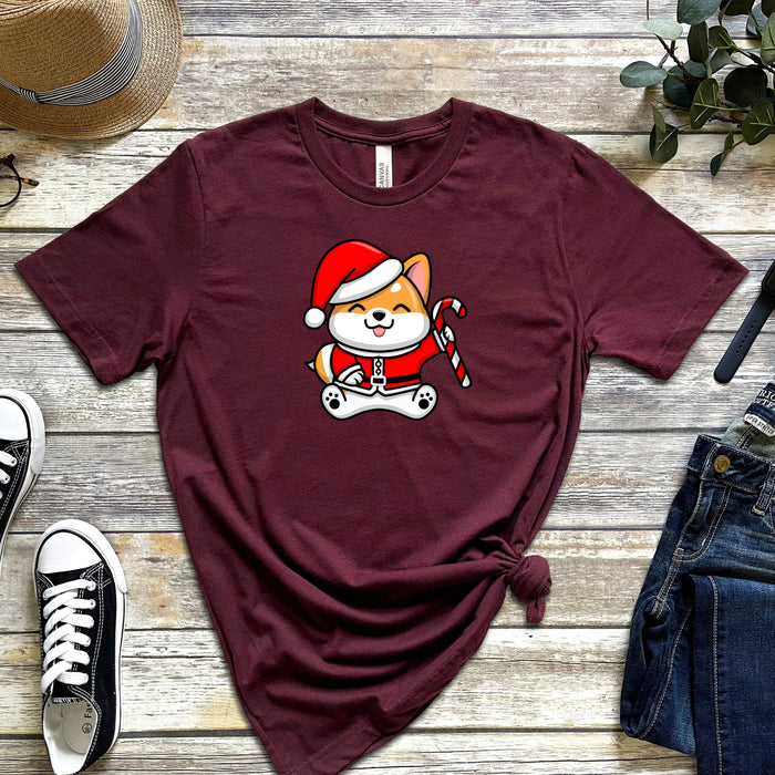Santa Puppy with Candy Cane T-Shirt