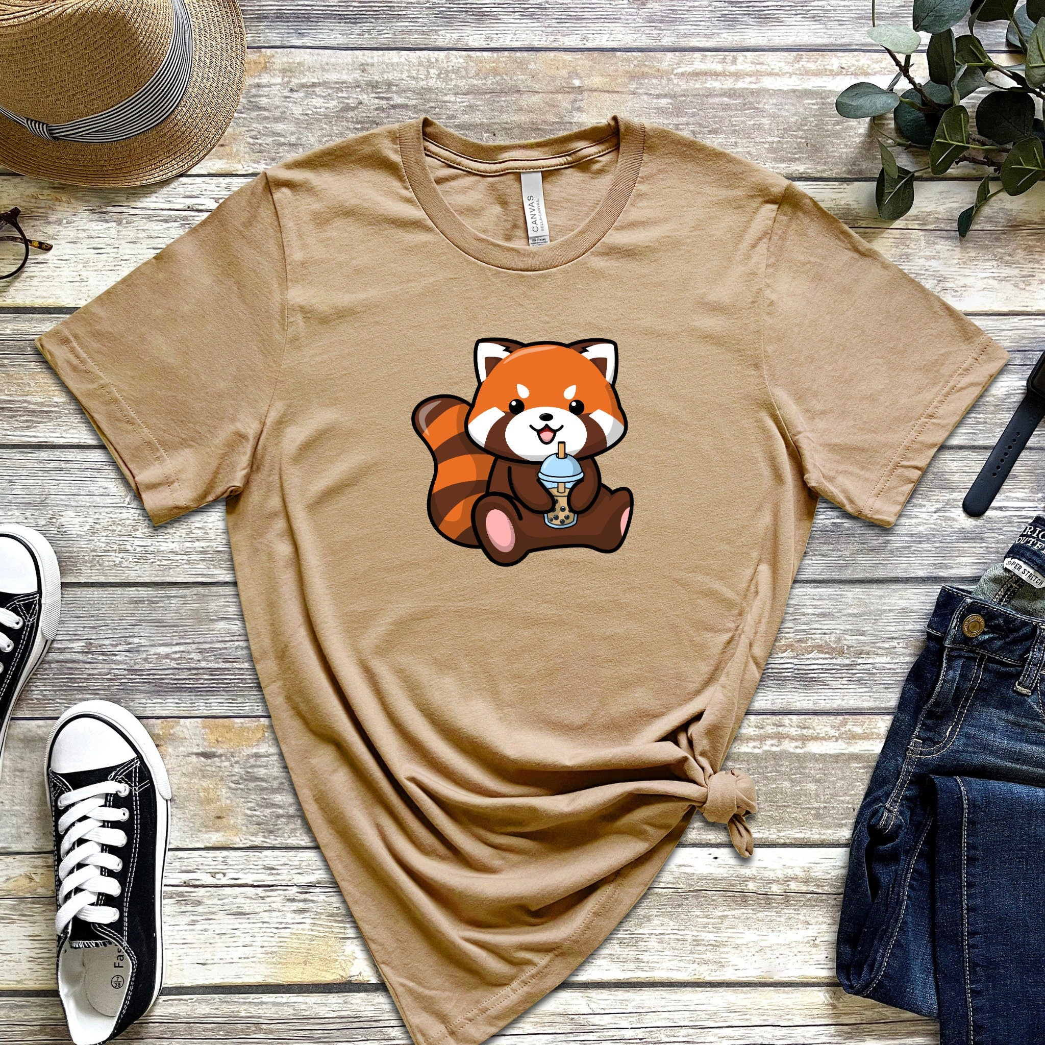 Red Panda Drinking Boba Tea T-Shirt