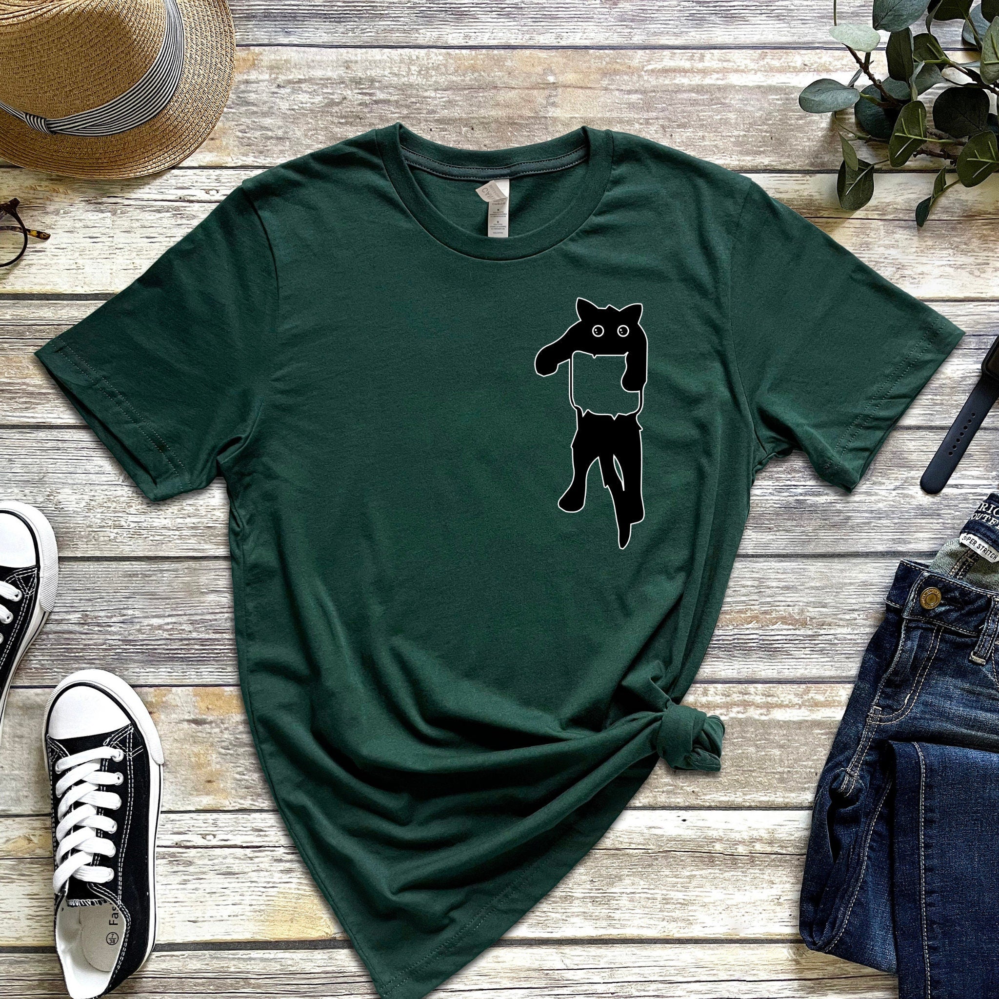 Black Cat in Pocket T-Shirt
