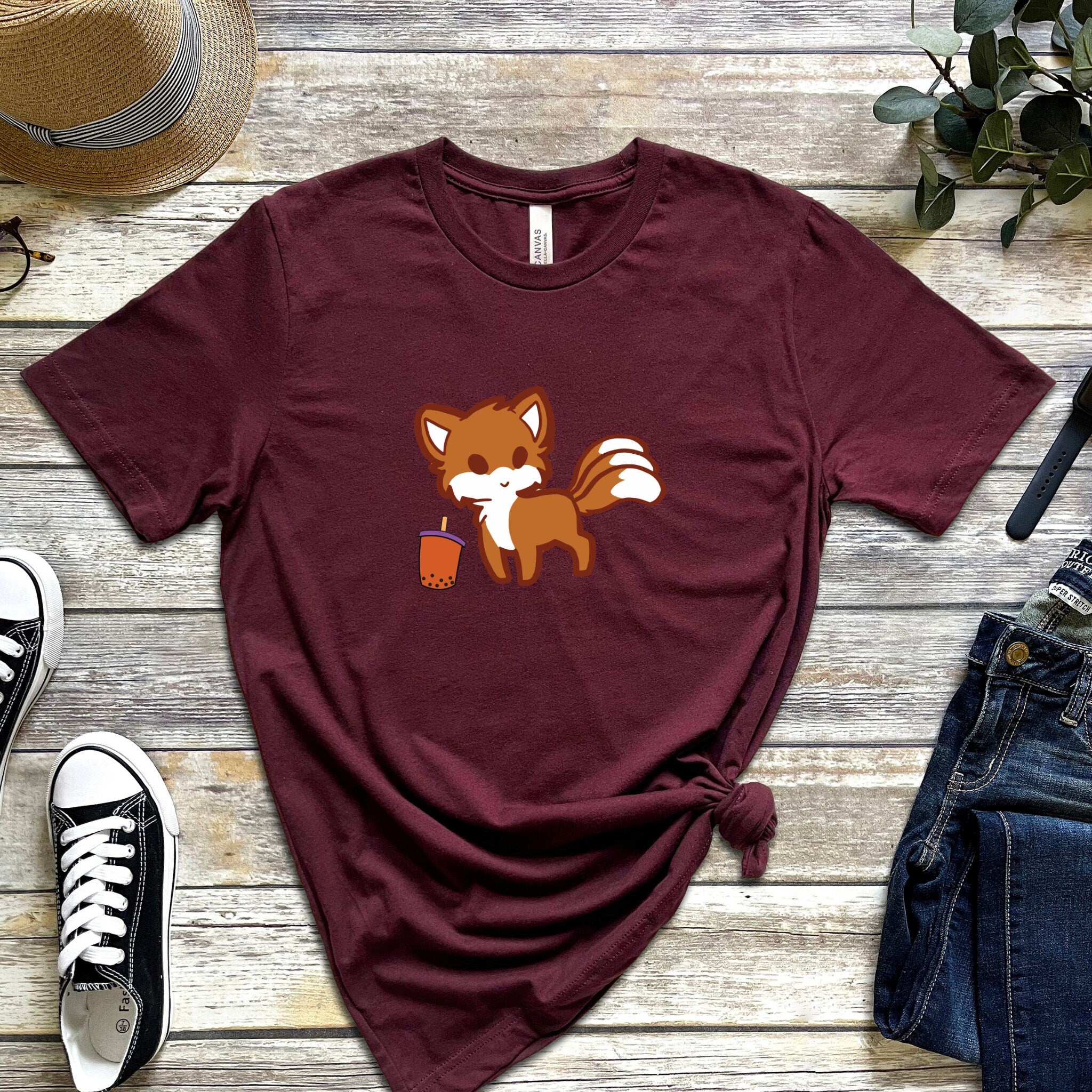 Fox Drinking Boba Tea T-Shirt