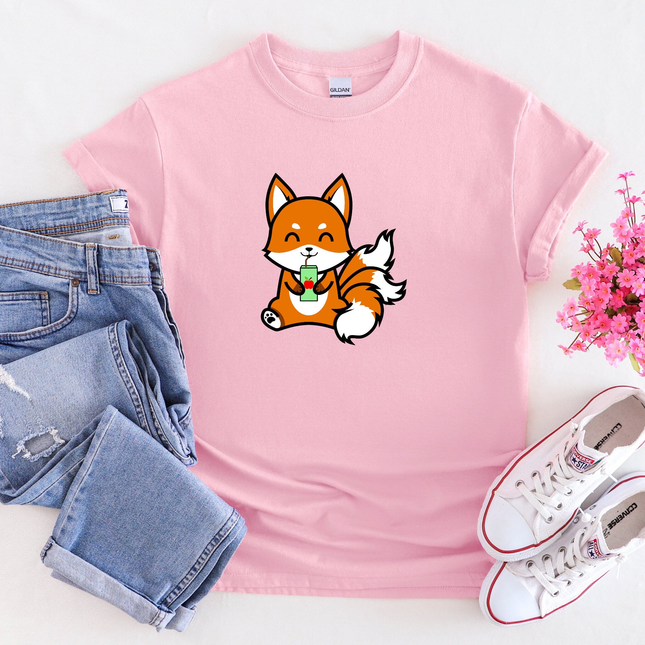 3-Tailed Fox Drinking Boba Tea T-Shirt