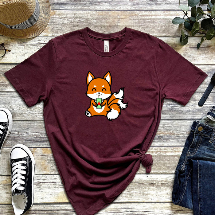 3-Tailed Fox Drinking Boba Tea T-Shirt