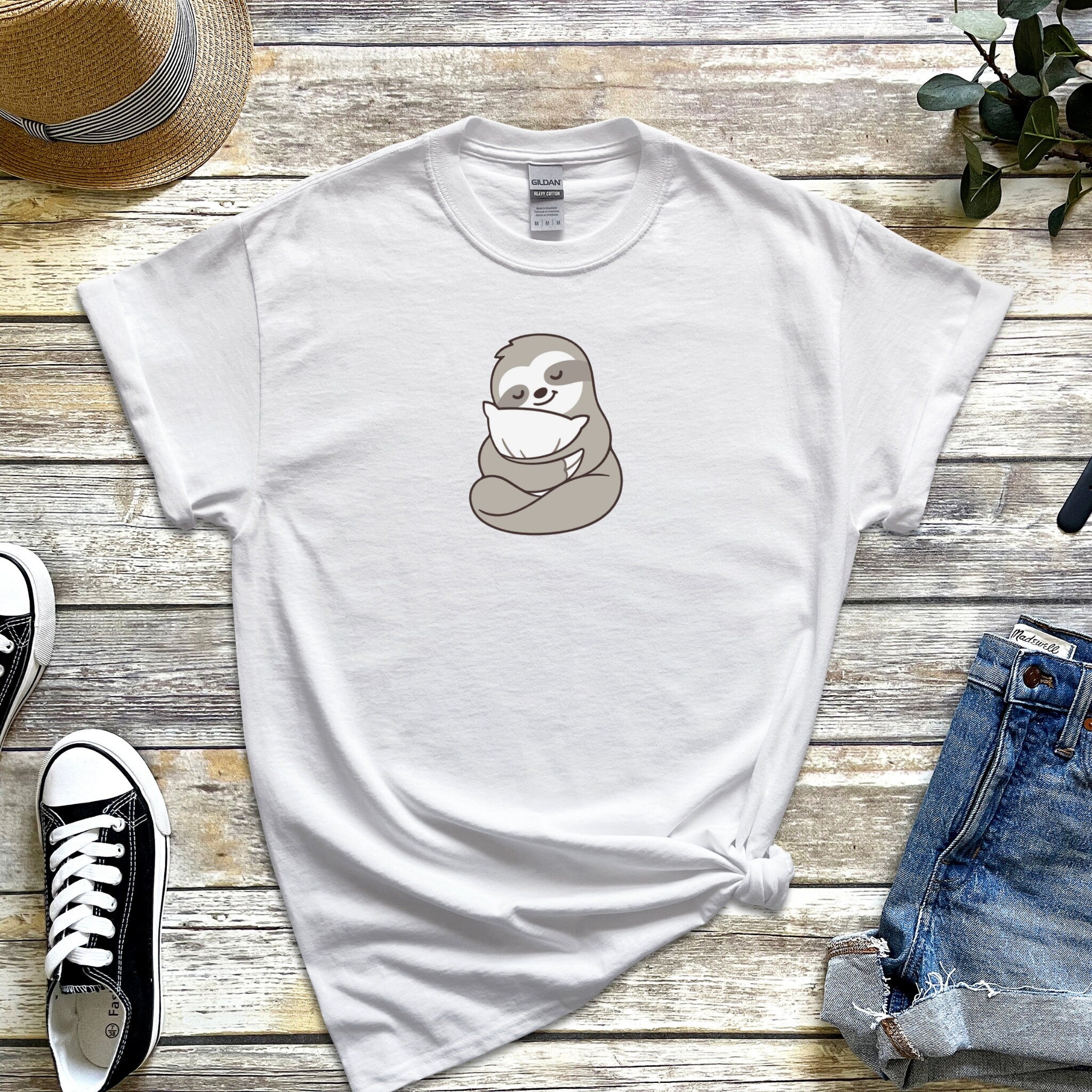 Sleepy Sloth Hugging Pillow T-Shirt