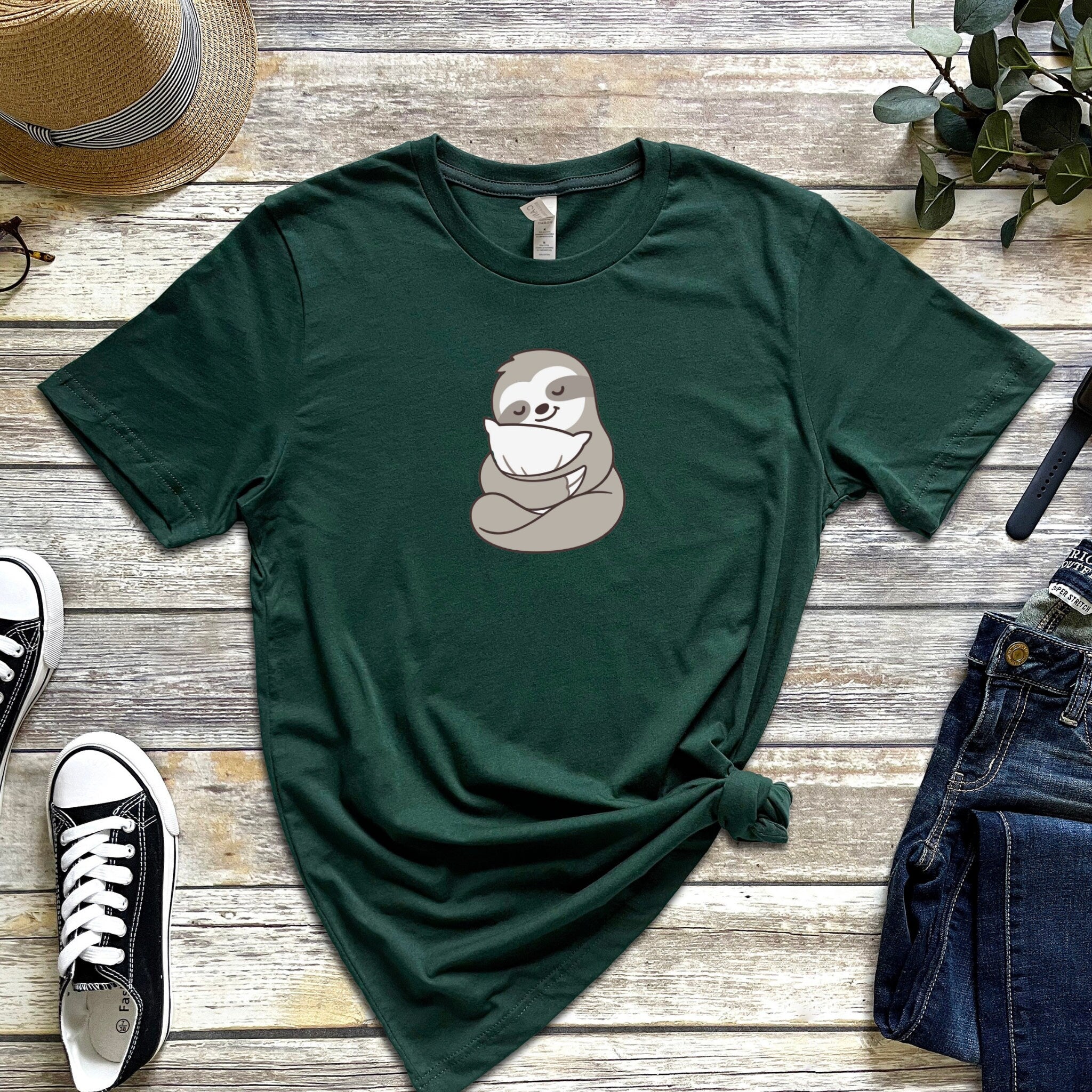Sleepy Sloth Hugging Pillow T-Shirt