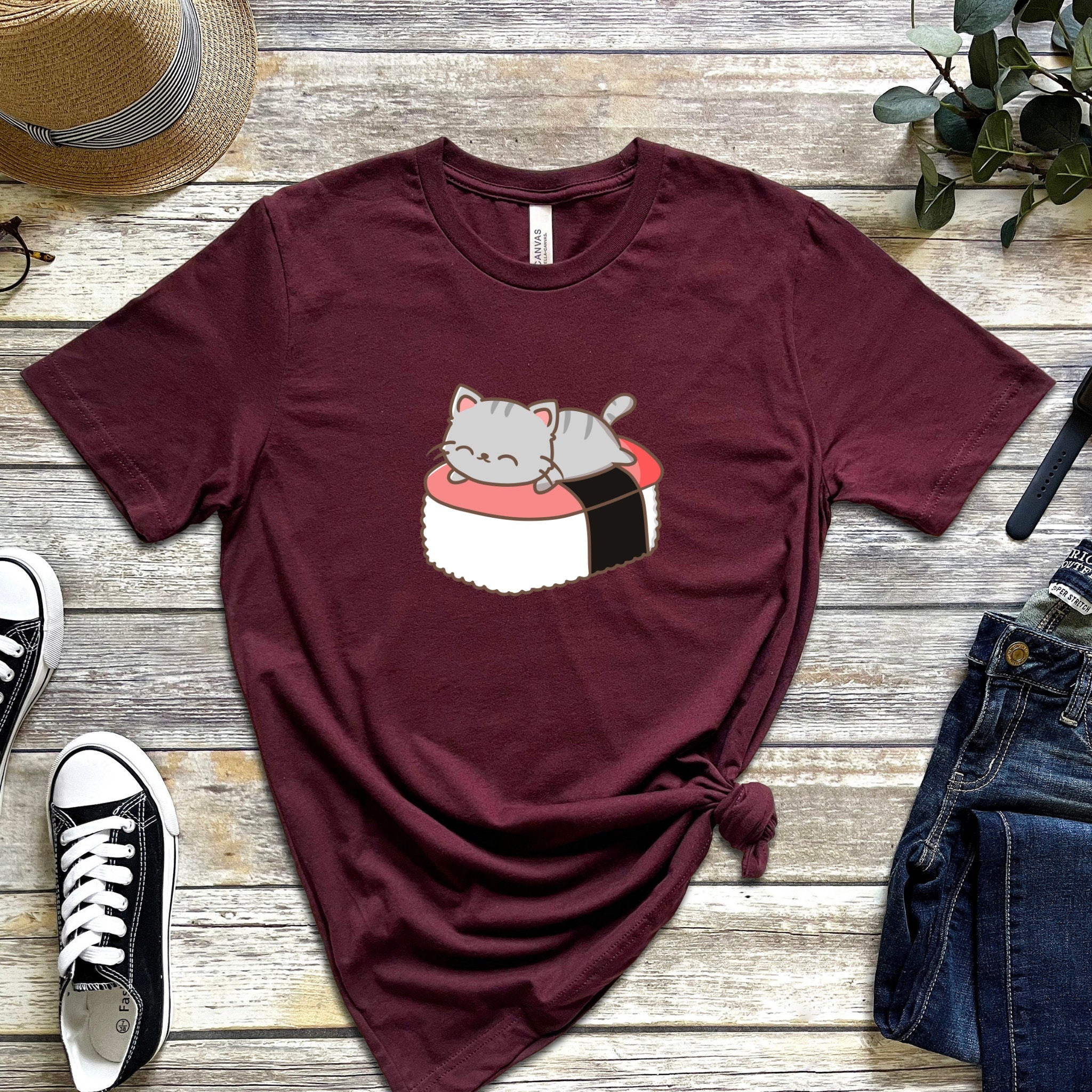 Grey Kitten on Sushi Bed T-Shirt