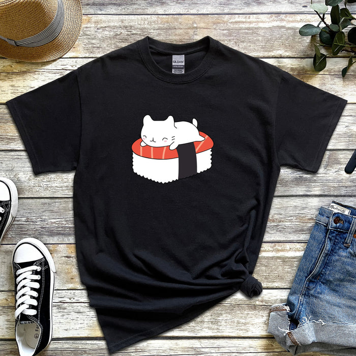 White Kitten on Sushi Bed T-Shirt