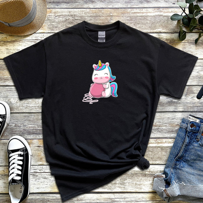 Rainbow Baby Unicorn with Yarn T-Shirt | Pony Colorful Horse Horn Japanese Streetwear Chibi Anime Cartoon Pegasus Baby Fairy Adorable