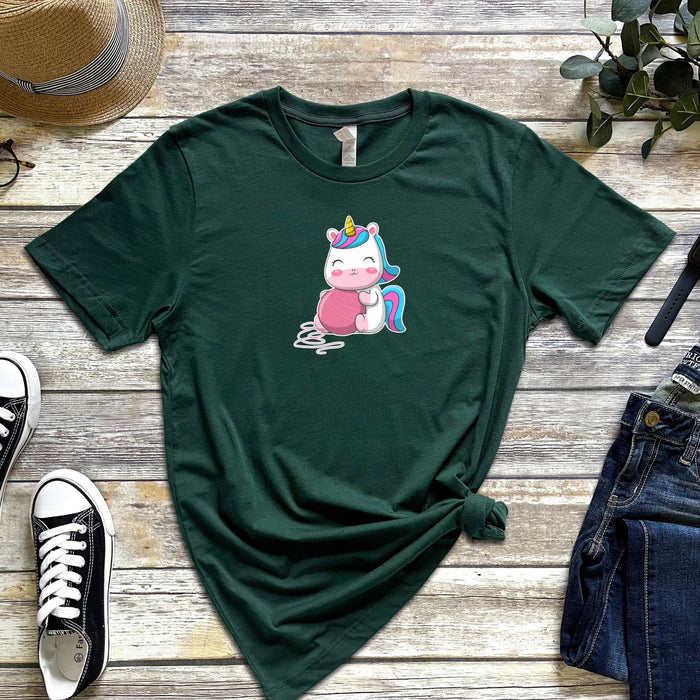 Rainbow Baby Unicorn with Yarn T-Shirt | Pony Colorful Horse Horn Japanese Streetwear Chibi Anime Cartoon Pegasus Baby Fairy Adorable