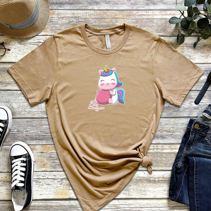 Rainbow Baby Unicorn with Yarn T-Shirt | Pony Colorful Horse Horn Japanese Streetwear Chibi Anime Cartoon Pegasus Baby Fairy Adorable