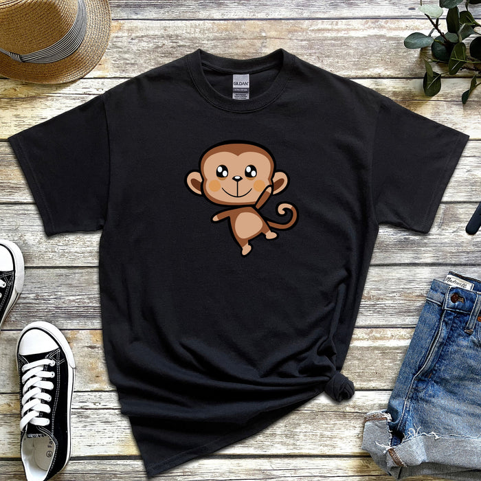 Dancing Monkey T-Shirt | Happy Funny Anime Chibi Cartoon Japanese Streetwear Apparel Harajuku Apes Dance Cheering Animal Meme Boba