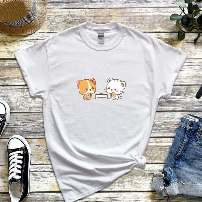 Cat and Dog Playing Cards T-Shirt | Adorable Puppy Kitten Animal Poker Go Fish Boardgame Night Wholesome Date Night Gift Japanese Streetwear