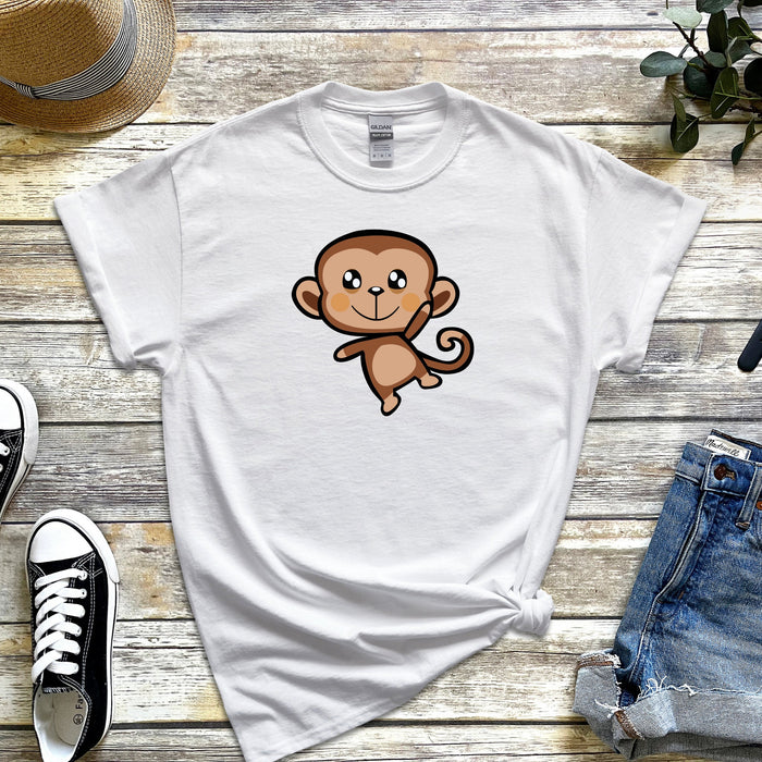 Dancing Monkey T-Shirt | Happy Funny Anime Chibi Cartoon Japanese Streetwear Apparel Harajuku Apes Dance Cheering Animal Meme Boba