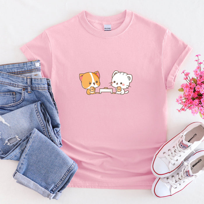 Cat and Dog Playing Cards T-Shirt | Adorable Puppy Kitten Animal Poker Go Fish Boardgame Night Wholesome Date Night Gift Japanese Streetwear