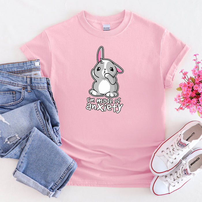 I'm Made of Anxiety Bunny Rabbit T-Shirt | Funny Japanese Streetwear Apparel Bugs Bunny Animated Chibi Cartoon Anime Bunny Ears T074