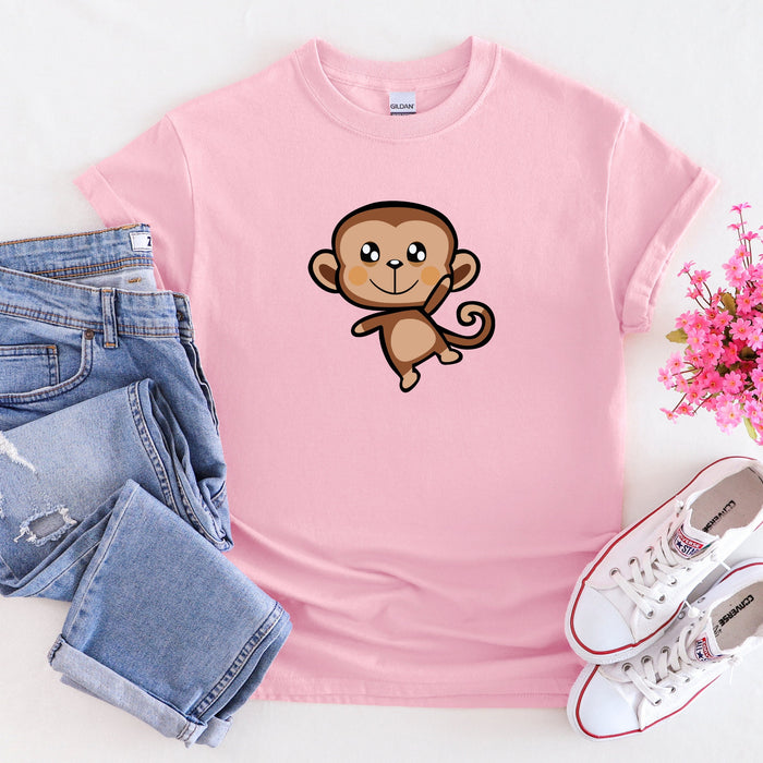 Dancing Monkey T-Shirt | Happy Funny Anime Chibi Cartoon Japanese Streetwear Apparel Harajuku Apes Dance Cheering Animal Meme Boba