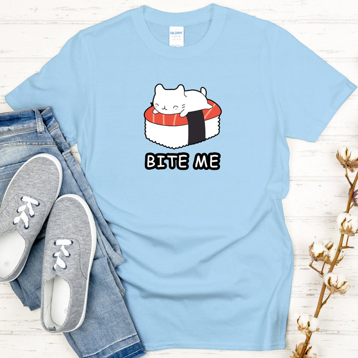 Bite Me White Kitten on Sushi Bed T-Shirt