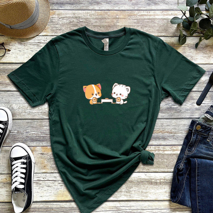 Cat and Dog Playing Cards T-Shirt | Adorable Puppy Kitten Animal Poker Go Fish Boardgame Night Wholesome Date Night Gift Japanese Streetwear