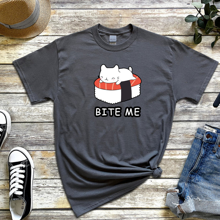 Bite Me White Kitten on Sushi Bed T-Shirt