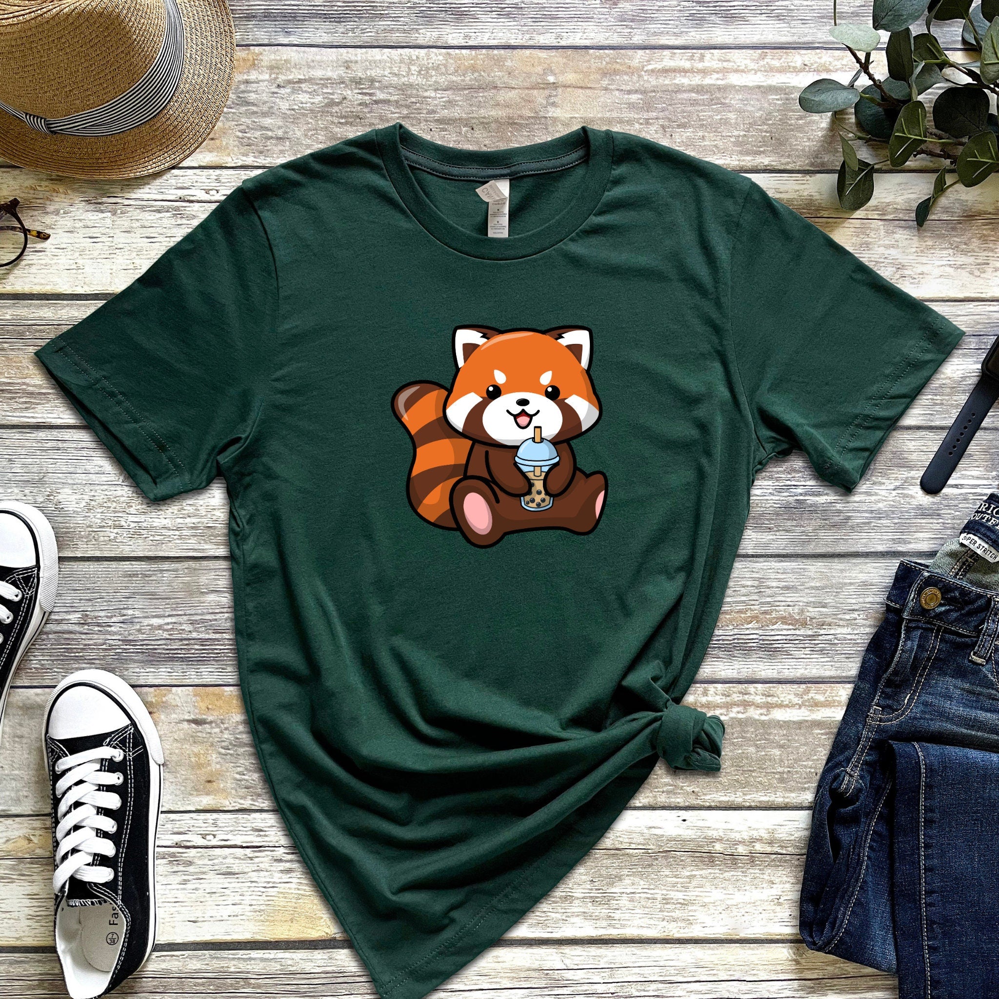 Red Panda Drinking Boba Tea T-Shirt