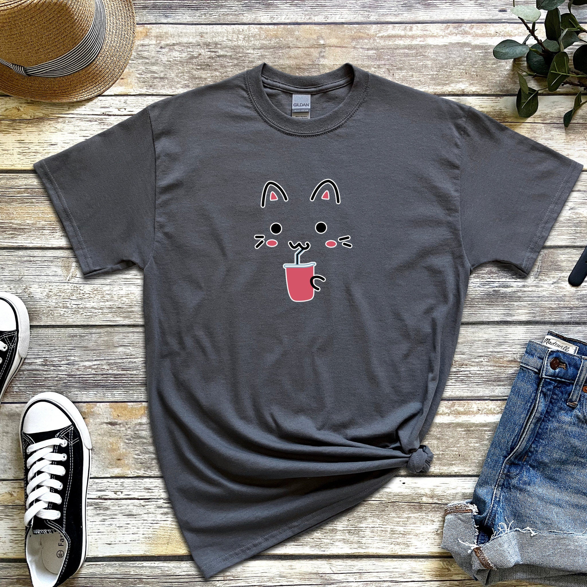 Kitten Drinking Boba Tea T-Shirt