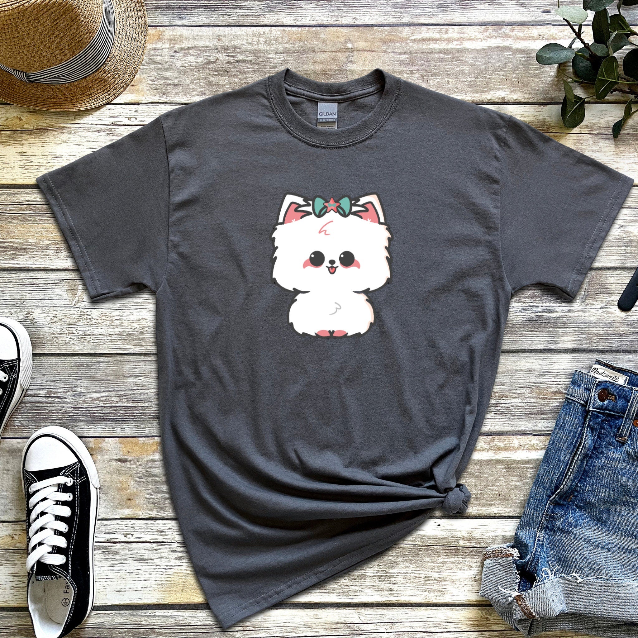 White Puppy with Bow T-Shirt