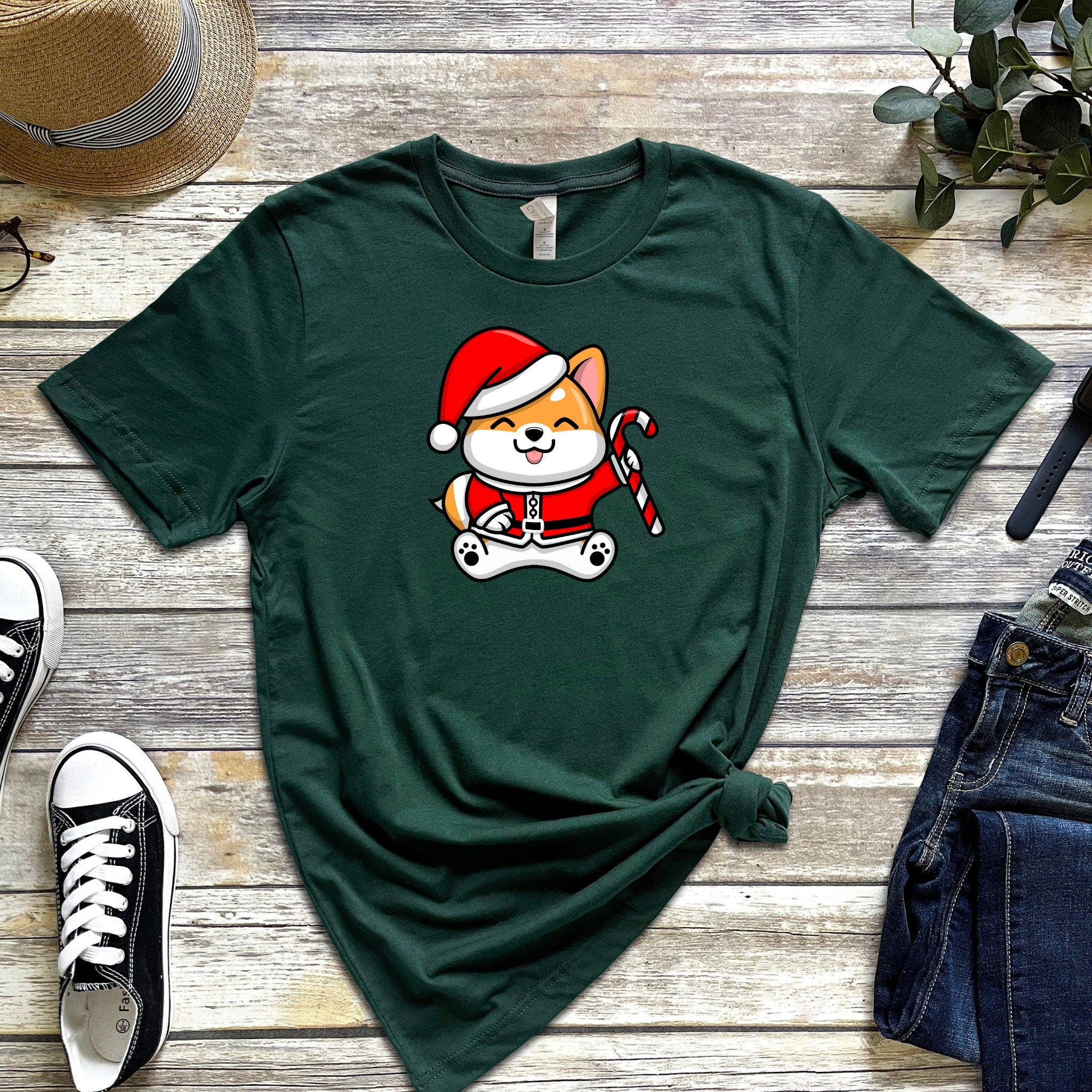 Santa Puppy with Candy Cane T-Shirt