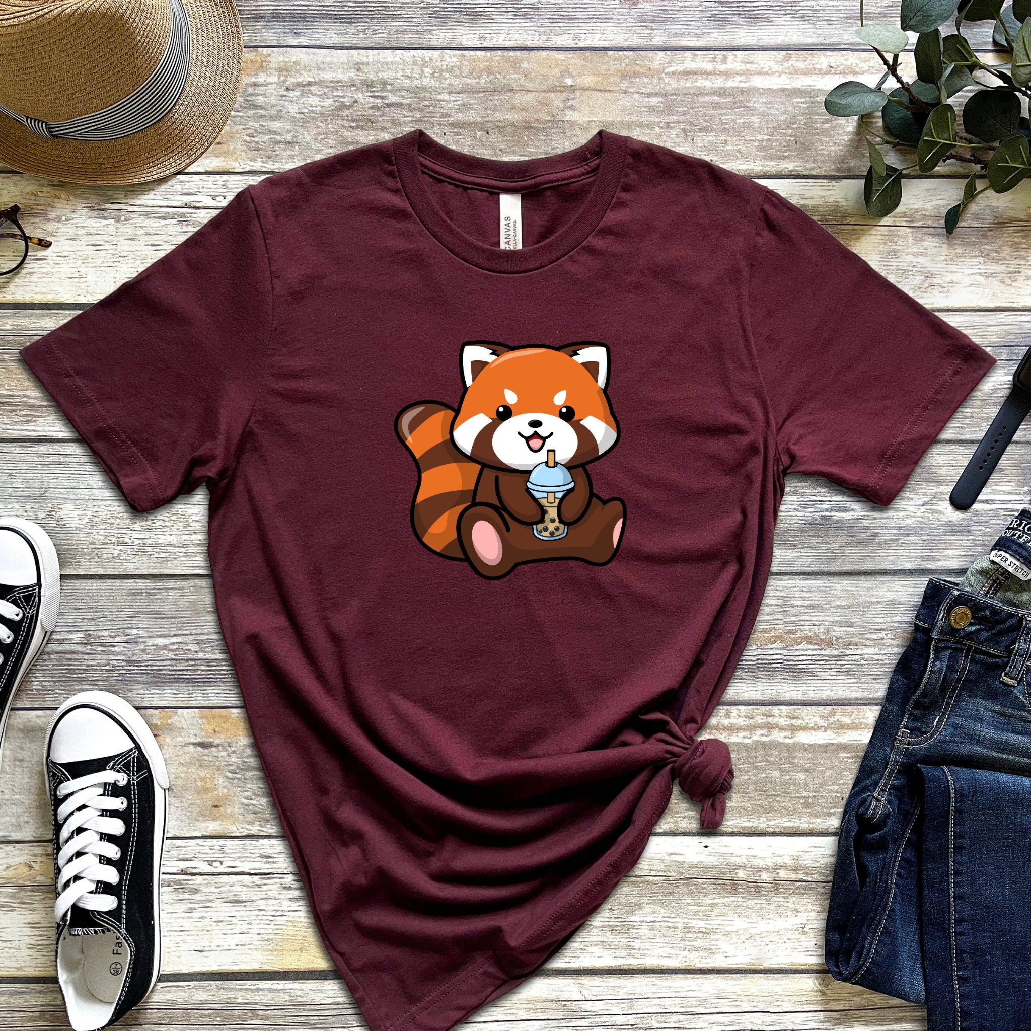 Red Panda Drinking Boba Tea T-Shirt