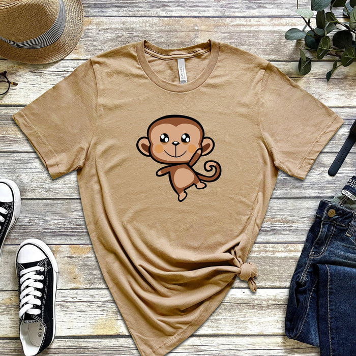 Dancing Monkey T-Shirt | Happy Funny Anime Chibi Cartoon Japanese Streetwear Apparel Harajuku Apes Dance Cheering Animal Meme Boba