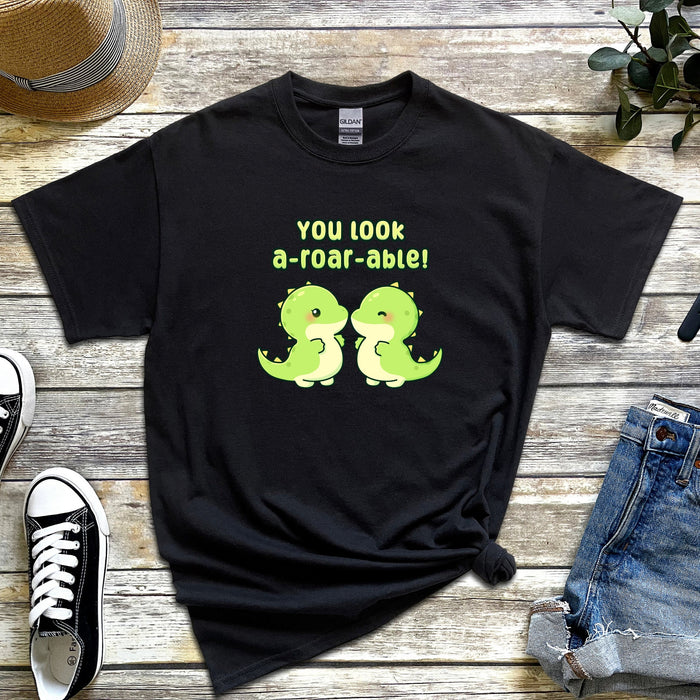 Dinosaur Couple "You Look A-roar-able" T-Shirt | Cute T-Rex Holiday Gift Valentine's Day Boyfriend Girlfriend Husband Wife Matching Outfit