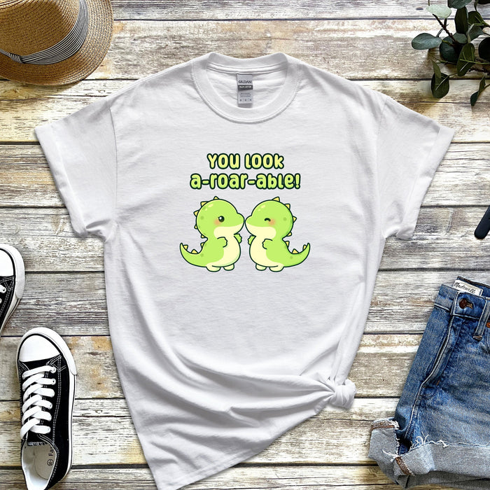 Dinosaur Couple "You Look A-roar-able" T-Shirt | Cute T-Rex Holiday Gift Valentine's Day Boyfriend Girlfriend Husband Wife Matching Outfit