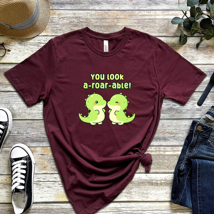 Dinosaur Couple "You Look A-roar-able" T-Shirt | Cute T-Rex Holiday Gift Valentine's Day Boyfriend Girlfriend Husband Wife Matching Outfit