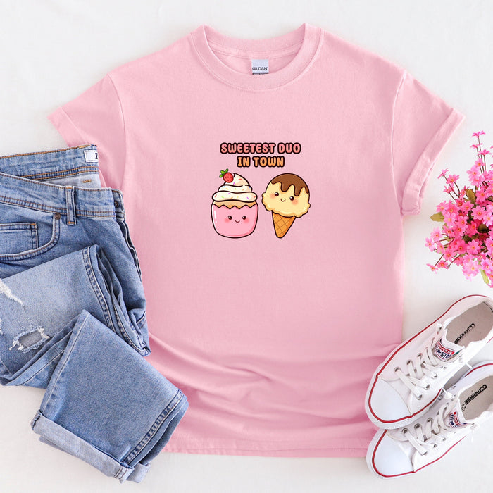 Cupcake and Ice Cream Couple "Sweetest Duo in Town" T-Shirt