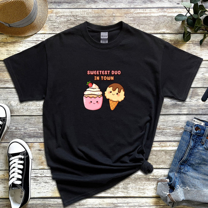 Cupcake and Ice Cream Couple "Sweetest Duo in Town" T-Shirt