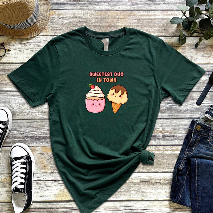 Cupcake and Ice Cream Couple "Sweetest Duo in Town" T-Shirt