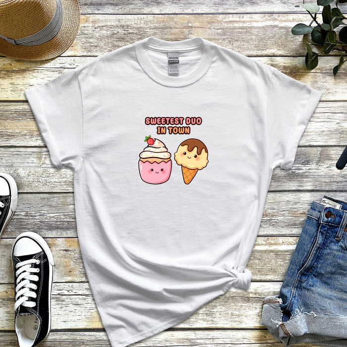 Cupcake and Ice Cream Couple "Sweetest Duo in Town" T-Shirt