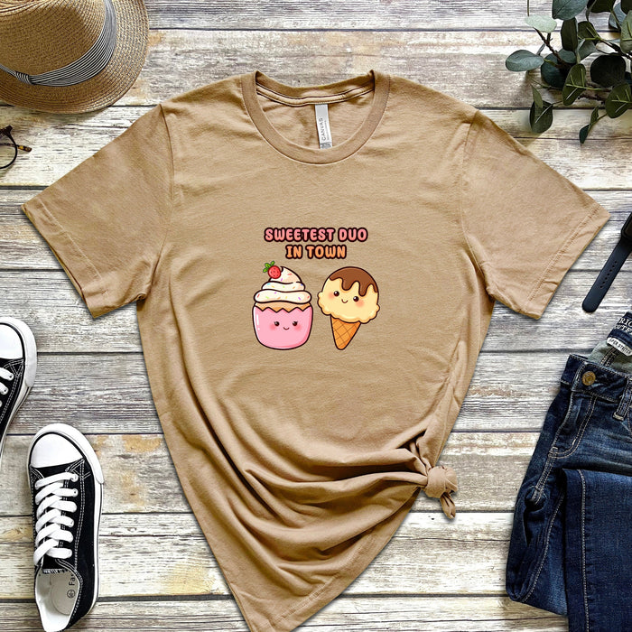 Cupcake and Ice Cream Couple "Sweetest Duo in Town" T-Shirt