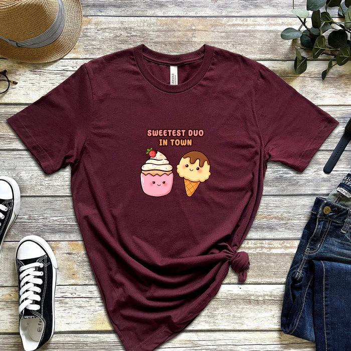 Cupcake and Ice Cream Couple "Sweetest Duo in Town" T-Shirt