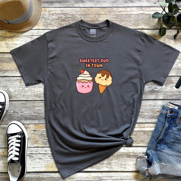Cupcake and Ice Cream Couple "Sweetest Duo in Town" T-Shirt