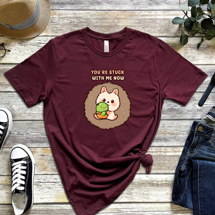 Porcupine and Succulent Cactus Couple "You're Stuck with Me Now" T-Shirt