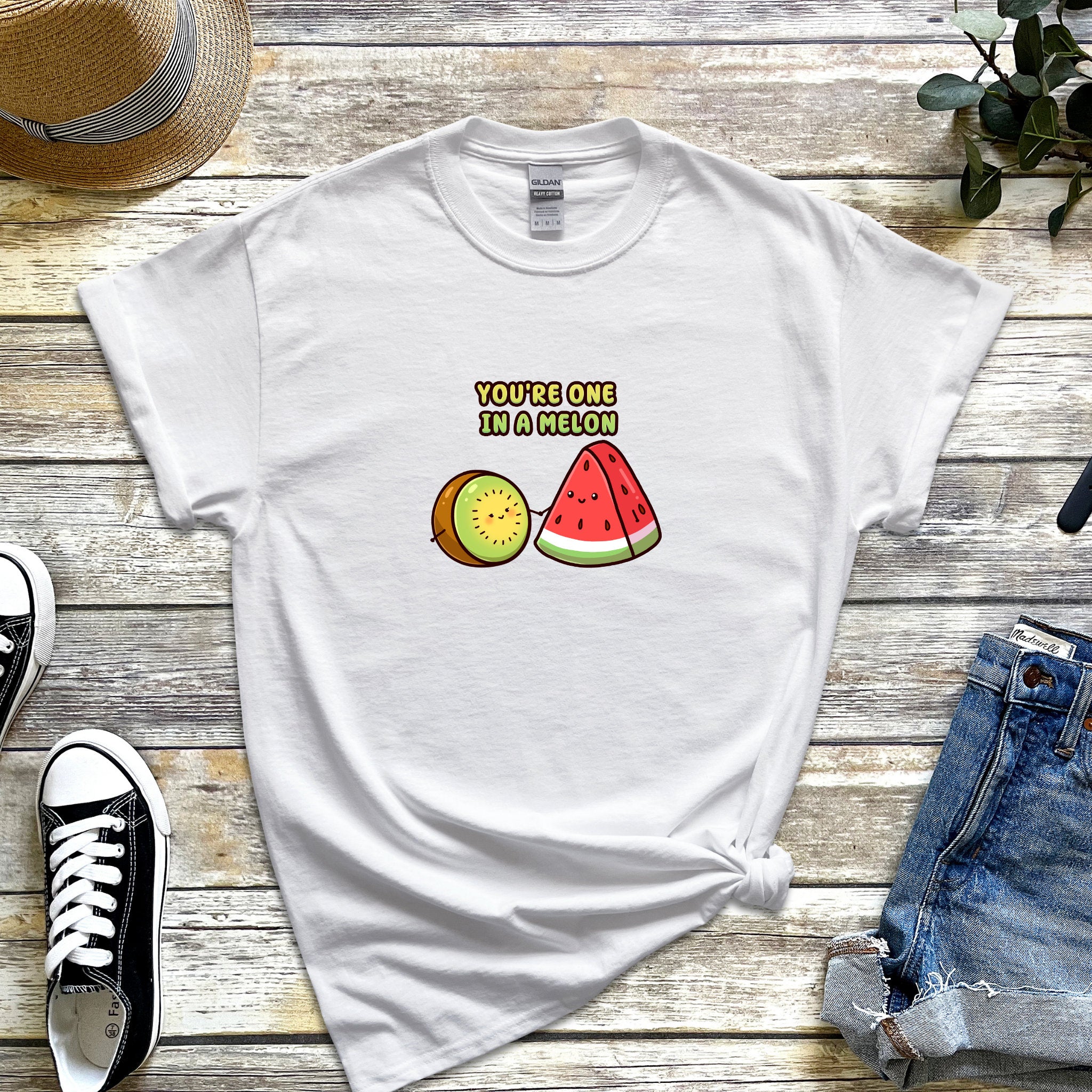 Kiwi and Watermelon Couple "You're One in a Melon" T-Shirt